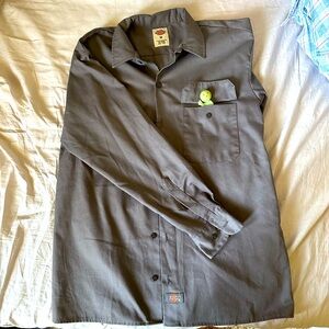 Dark Grey Dickies Long Sleeve Button Up Workwear Shirt